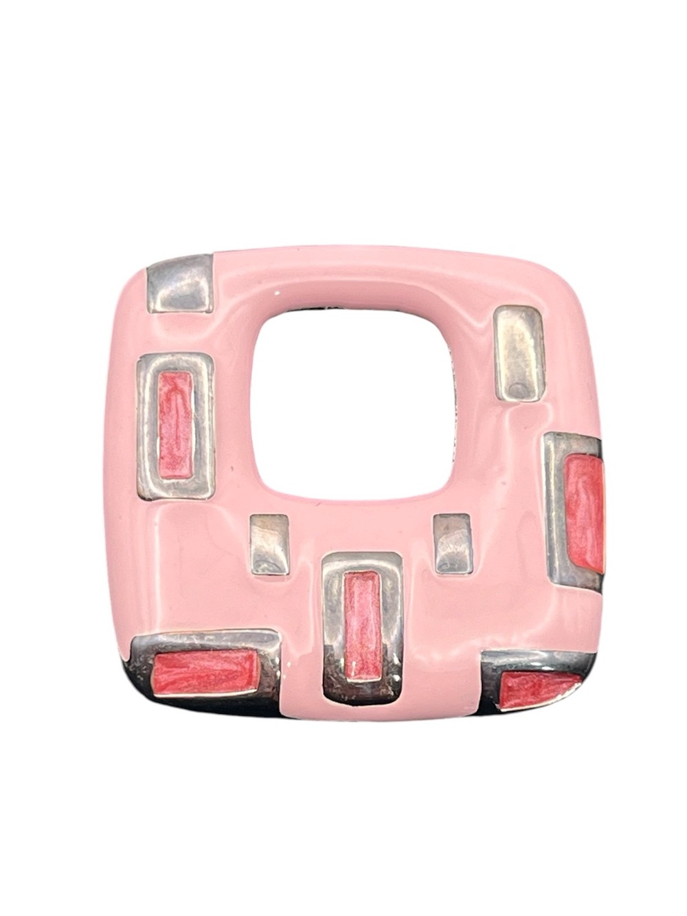 Milor pink enamel sterling silver geometric square pendant for necklace retro